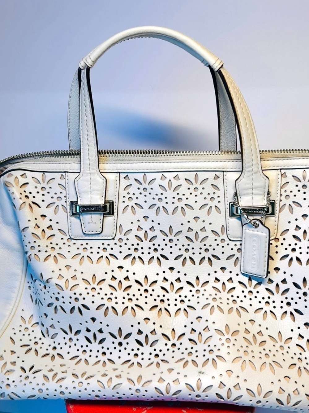 Coach Cream Laser-Cut Leather Tote